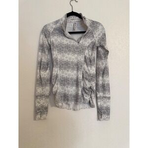Kyodan Womens TP/XS Gray Snowflake Print 1/4‎ Zip Pullover Athletic Top